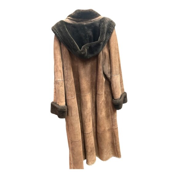 Vintage Brown Sheepskin Coat with Removable Hood - Picture 4 of 11